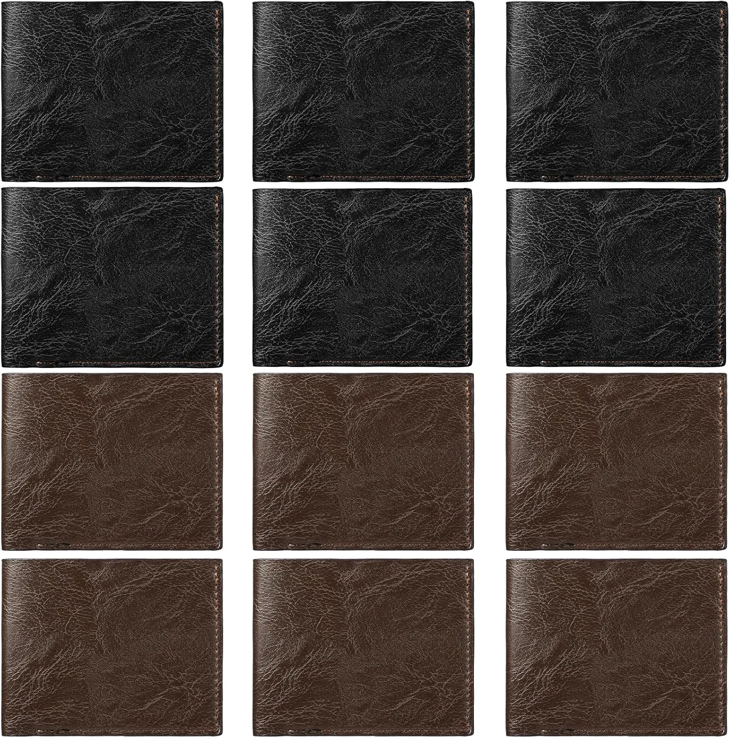12 Pieces Wallet for Men,Leather Men's Wallets Bulk for DIY Engraving,With Money Clip,Card Holder(6 Black & 6 Light Brown)