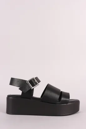 Bamboo Leather Open Toe Strappy Flatform Sandal