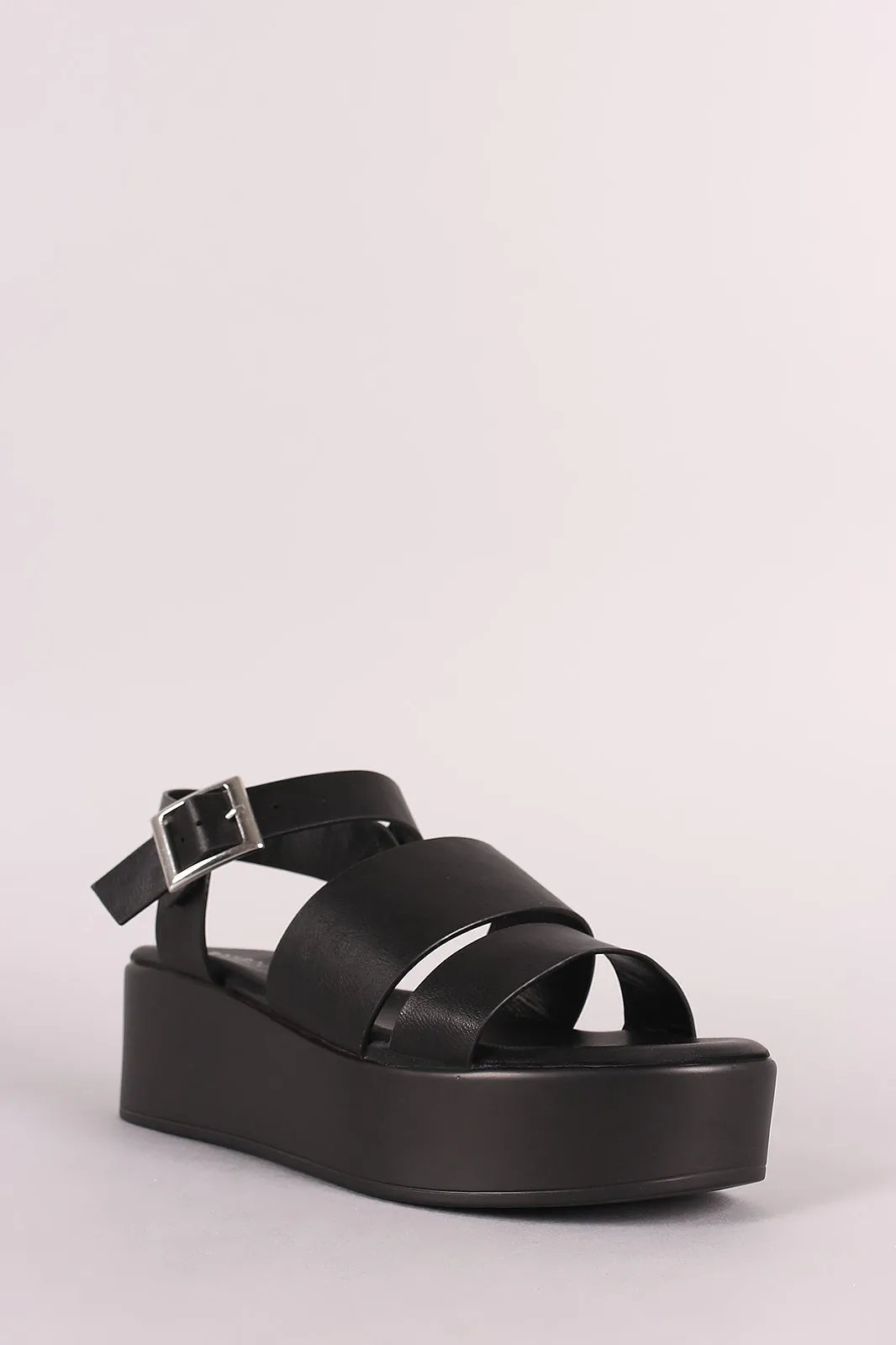 Bamboo Leather Open Toe Strappy Flatform Sandal