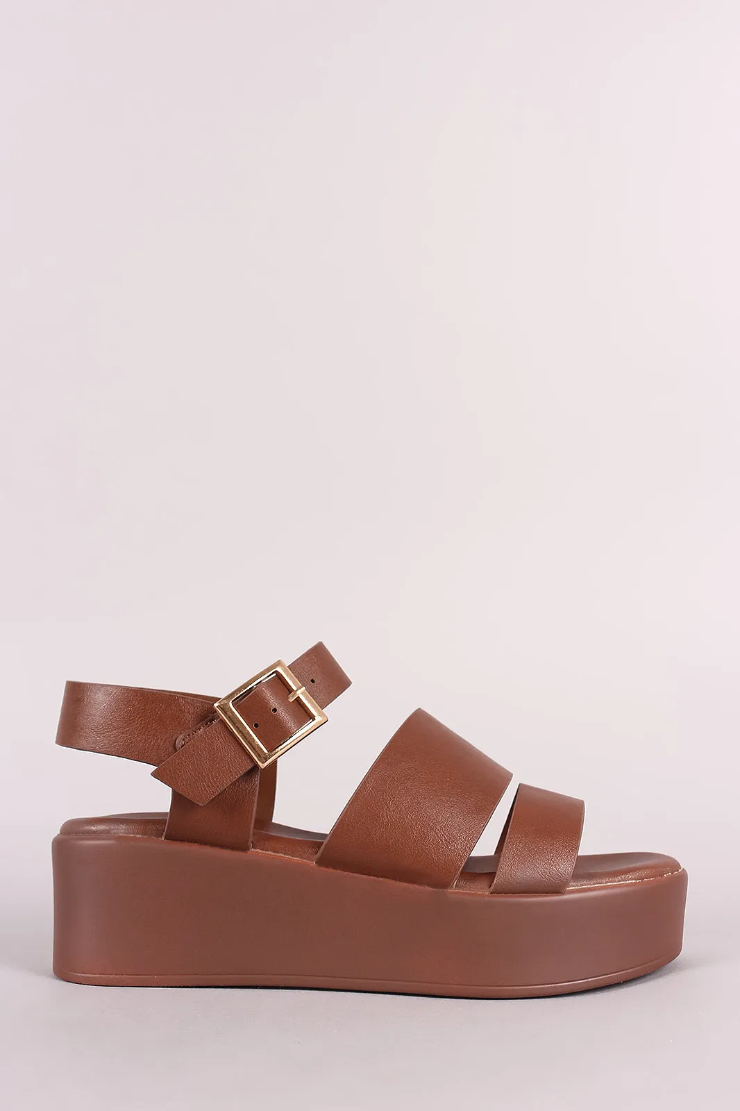 Bamboo Leather Open Toe Strappy Flatform Sandal