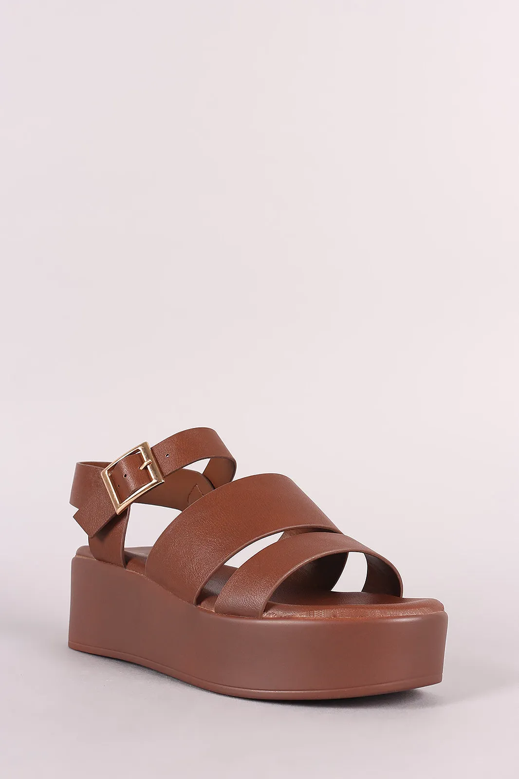 Bamboo Leather Open Toe Strappy Flatform Sandal