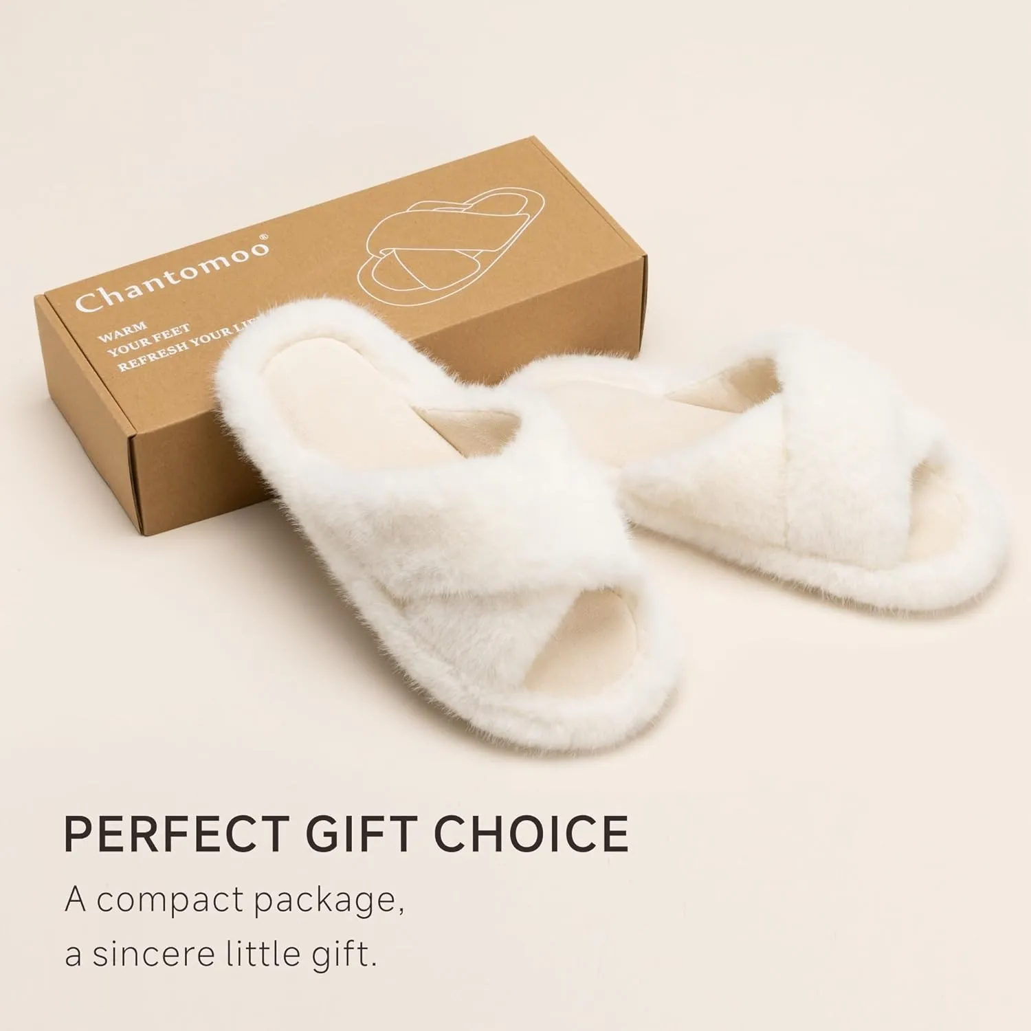 Chantomoo Women's Fuzzy Slippers - Memory Foam, Plush Comfy Bedroom Slides with Anti-Skid Sole