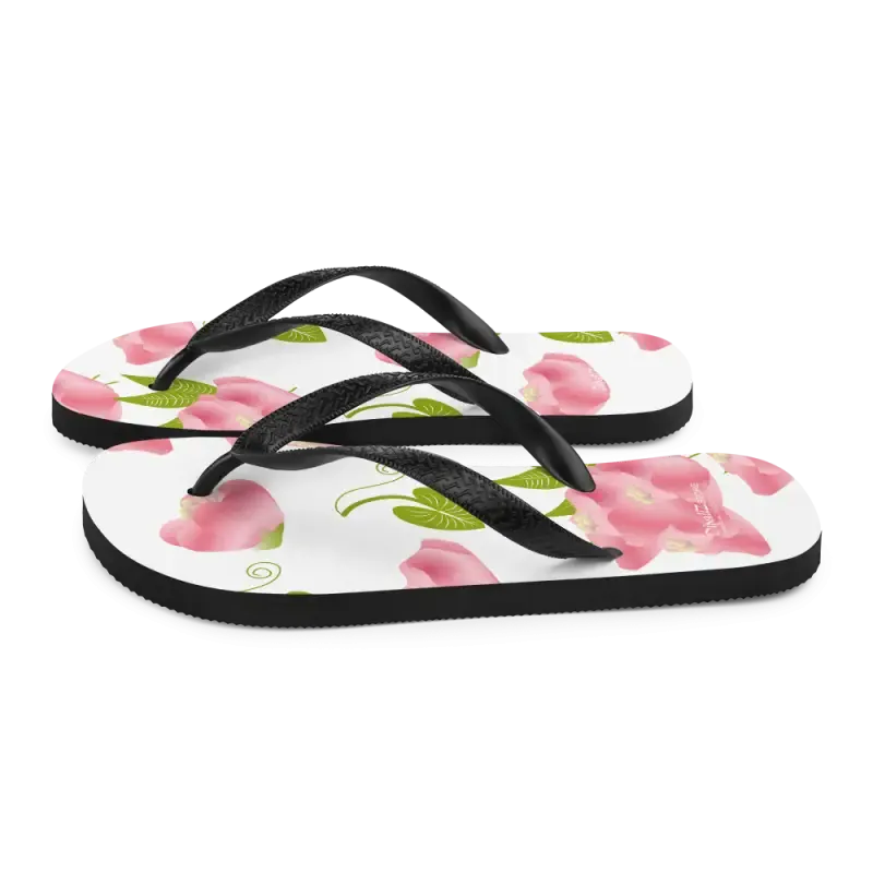 Chic Pink Flowers Floral Slip Resistant Flip Flops