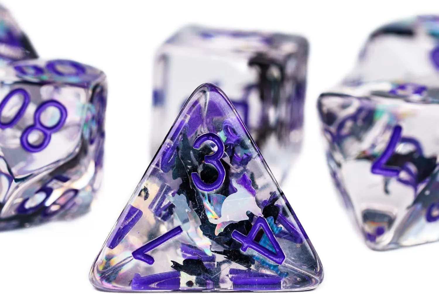 Cusdie 7-Die DND Dice, Polyhedral Dice Set Transparent D&D Dice Filled with Glitter Foil Animals for D&D Dungeons and Dragons RPGs Role Playing Table Games(Black and White Cat)