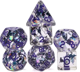 Cusdie 7-Die DND Dice, Polyhedral Dice Set Transparent D&D Dice Filled with Glitter Foil Animals for D&D Dungeons and Dragons RPGs Role Playing Table Games(Black and White Cat)