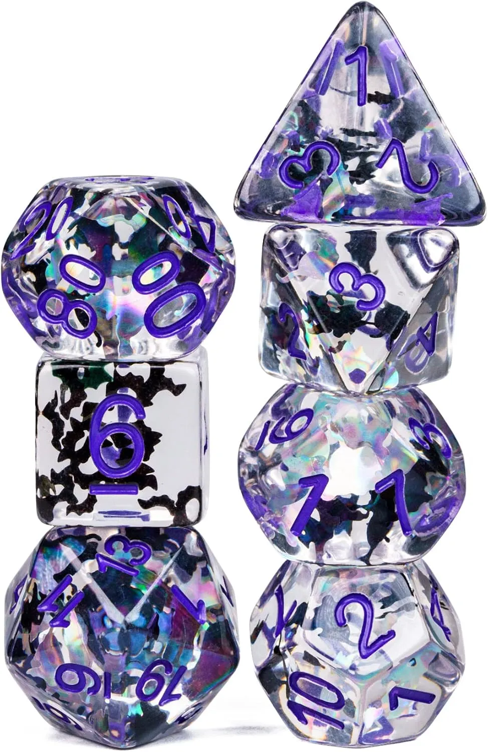 Cusdie 7-Die DND Dice, Polyhedral Dice Set Transparent D&D Dice Filled with Glitter Foil Animals for D&D Dungeons and Dragons RPGs Role Playing Table Games(Black and White Cat)