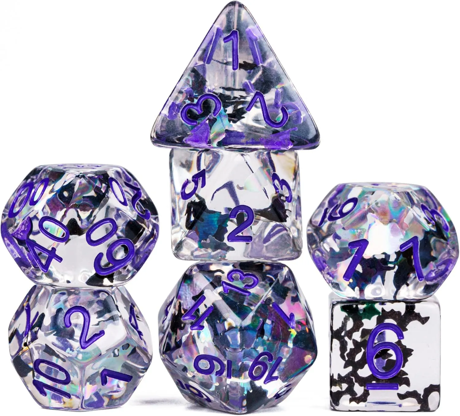 Cusdie 7-Die DND Dice, Polyhedral Dice Set Transparent D&D Dice Filled with Glitter Foil Animals for D&D Dungeons and Dragons RPGs Role Playing Table Games(Black and White Cat)