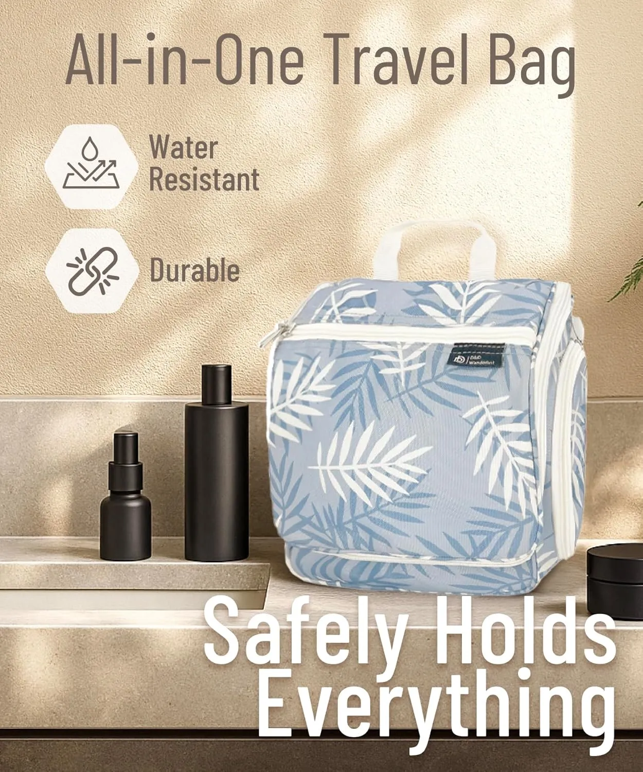 D&D Hanging Travel Toiletry Bag for Men and Women ?C Large Cosmetics, Makeup and Toiletries Organizer Kit with 10 Compartments, YKK Zippers, XXL Metal Swivel Hook, Water-Resistant Nylon