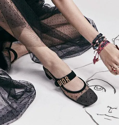 Dior Baby-D Ballet Pump in Black Dotted Swiss