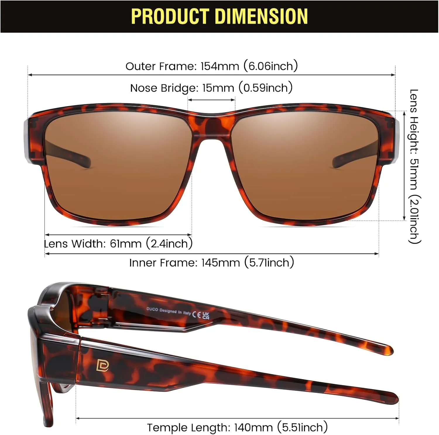 DUCO Polarized Fit Over Sunglasses for Men and Women UV400 Protection Retro Square Wrap Around Shades for Driving Riding 8986