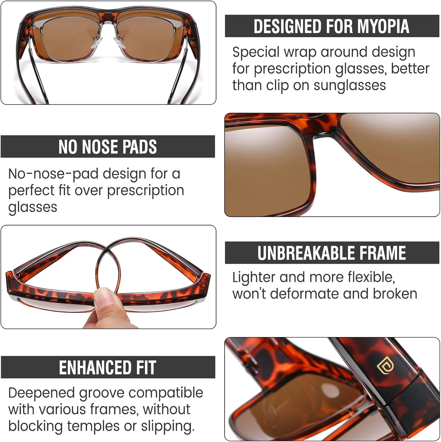DUCO Polarized Fit Over Sunglasses for Men and Women UV400 Protection Retro Square Wrap Around Shades for Driving Riding 8986