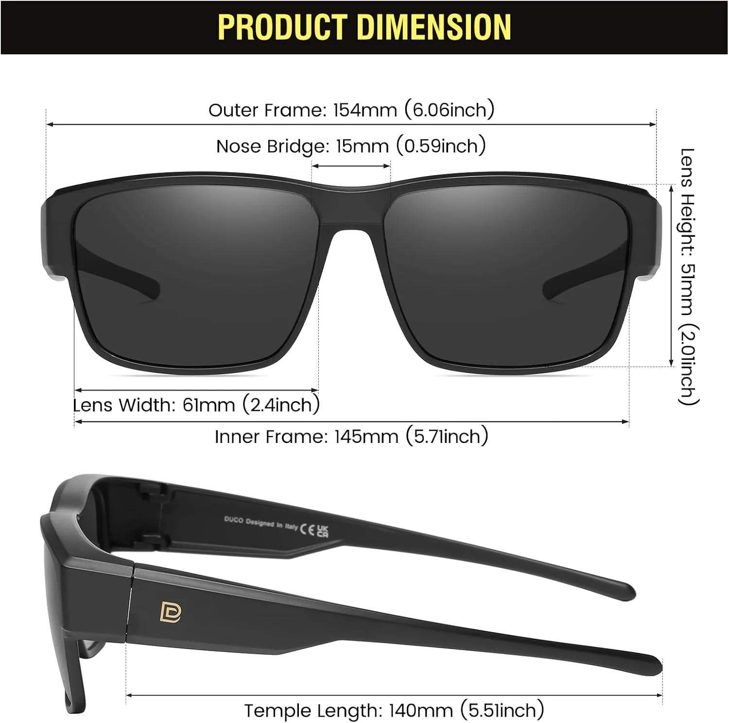 DUCO Polarized Fit Over Sunglasses for Men and Women UV400 Protection Retro Square Wrap Around Shades for Driving Riding 8986