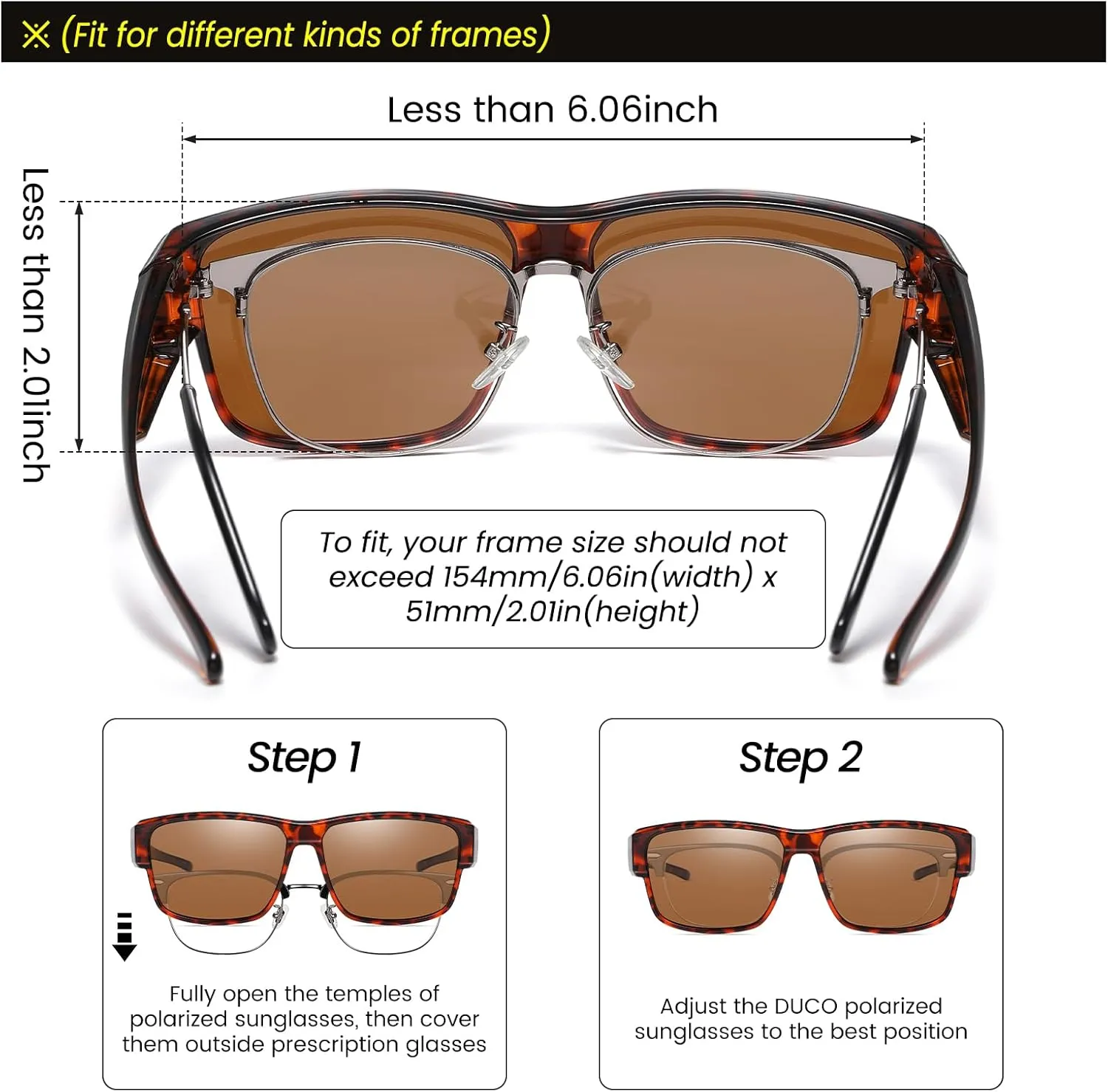DUCO Polarized Fit Over Sunglasses for Men and Women UV400 Protection Retro Square Wrap Around Shades for Driving Riding 8986