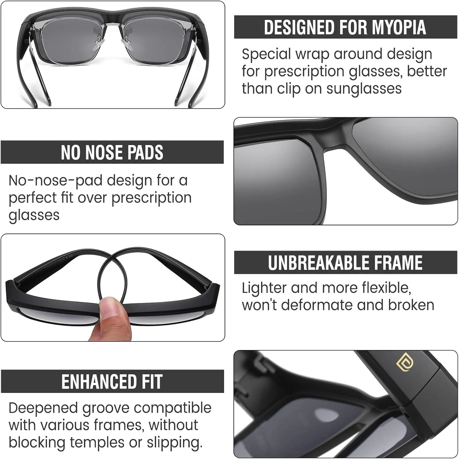DUCO Polarized Fit Over Sunglasses for Men and Women UV400 Protection Retro Square Wrap Around Shades for Driving Riding 8986