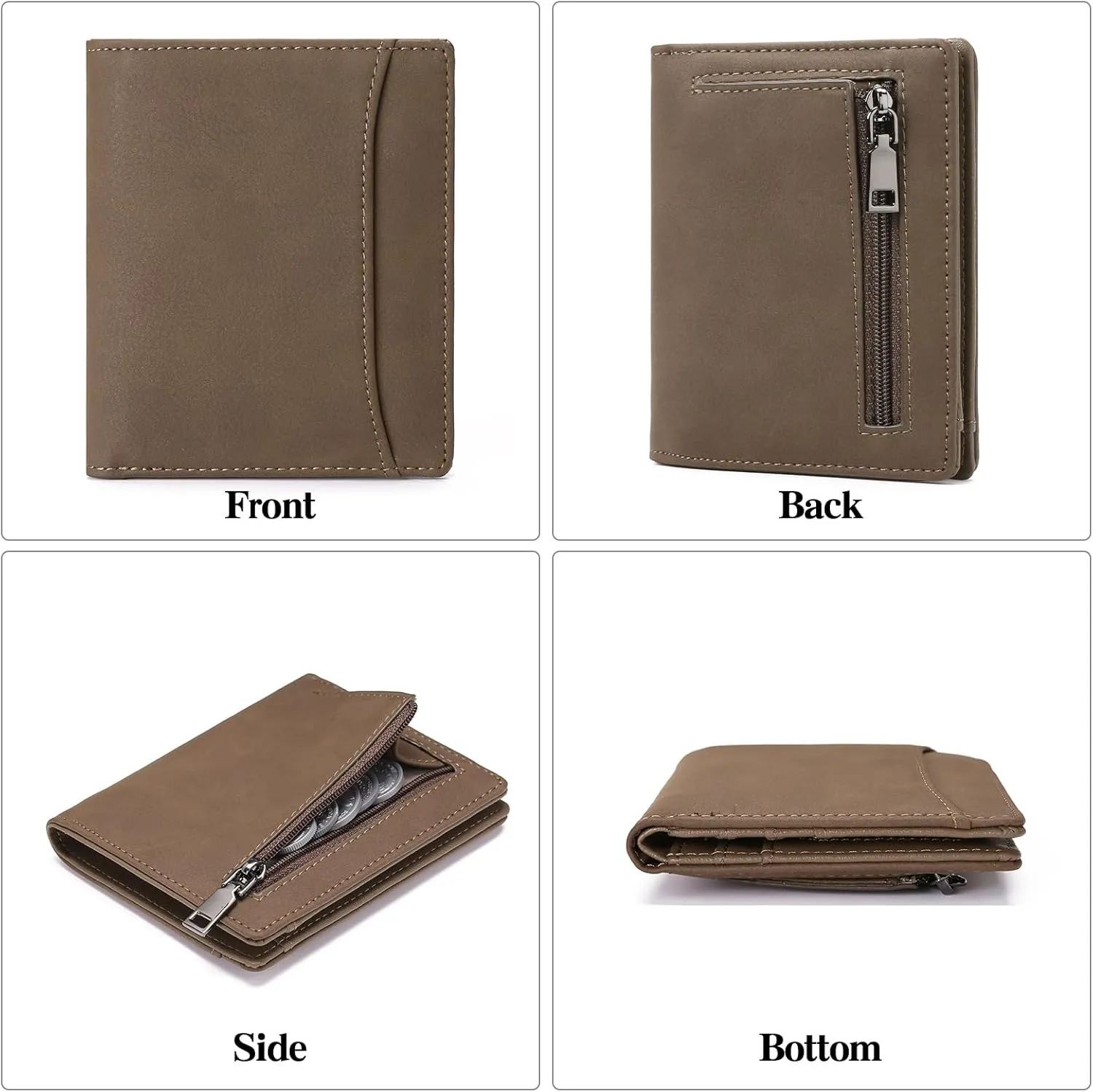 GAEKEAO Mens Wallet Slim Bifold RFID Blocking Thin Credit Card Holder Genuine Leather Minimalist Front Pocket Wallets for Men with Zipper Coin Pocket