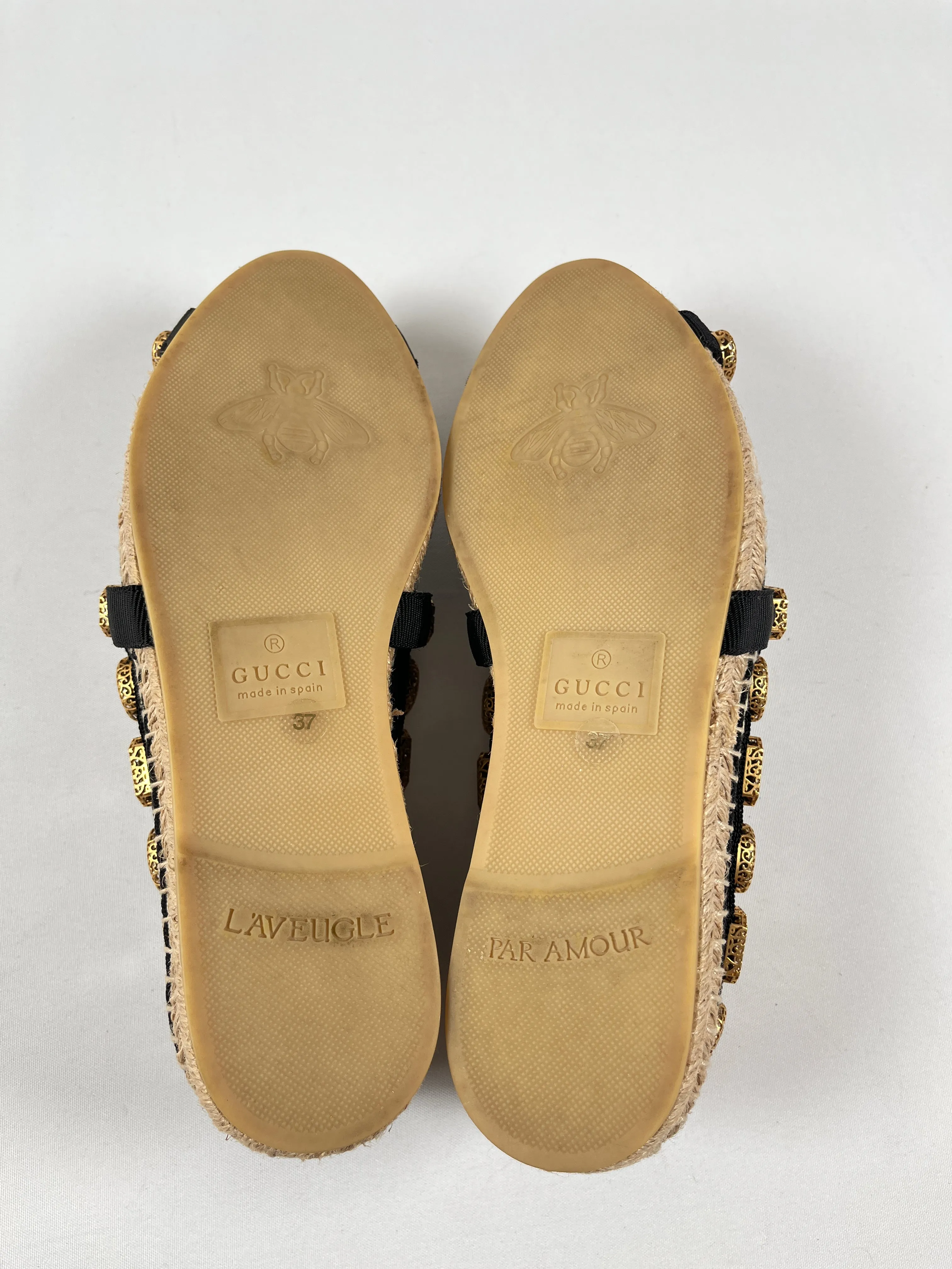 GUCCI - CRYSTAL EMBELLISHED BLACK ESPADRILLES - SZ 37