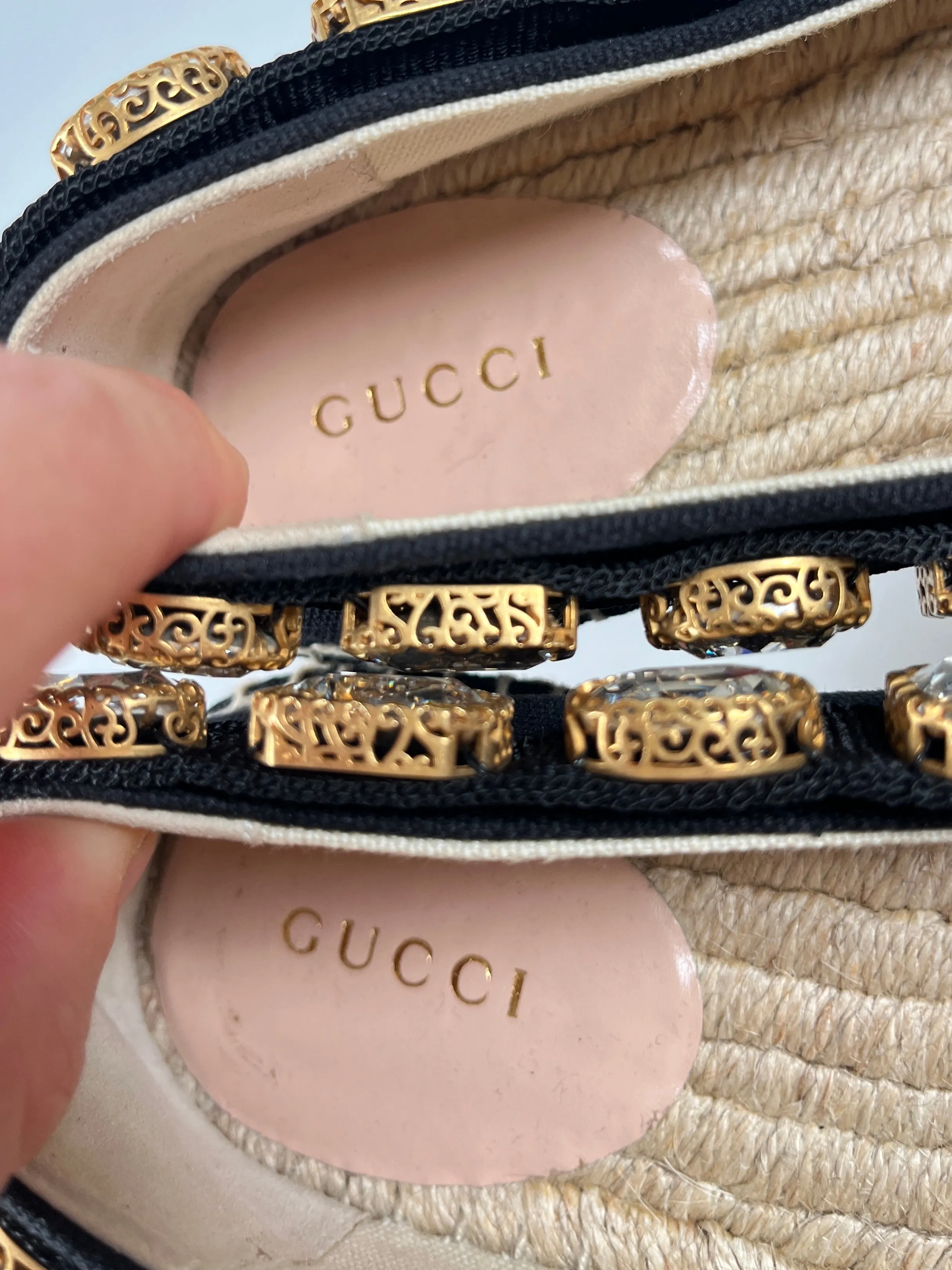 GUCCI - CRYSTAL EMBELLISHED BLACK ESPADRILLES - SZ 37