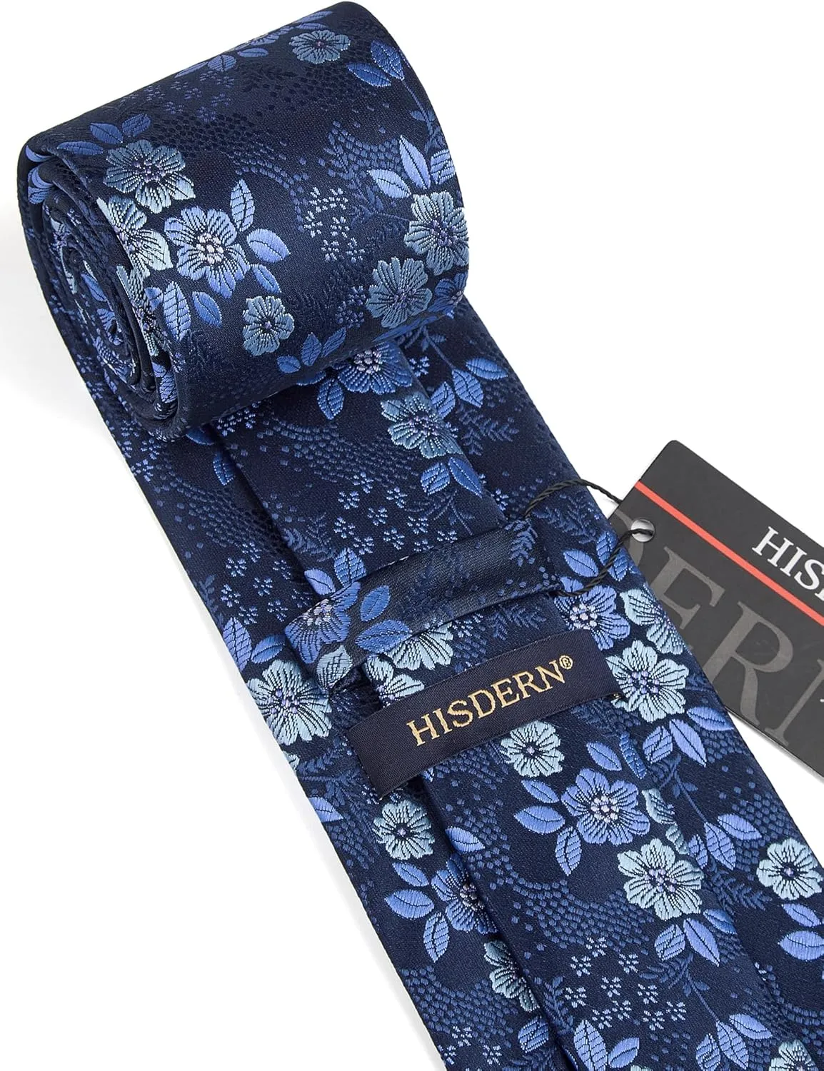 HISDERN Extra Long Ties for Men Classic Floral Tie and Pocket Square Elegant Silk Necktie Handkerchief Set Wedding Party
