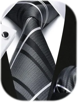 HISDERN Mens Ties Set Stripe Plaid Ties for Men and Pocket Square Cufflinks Formal Silk Necktie Wedding Business