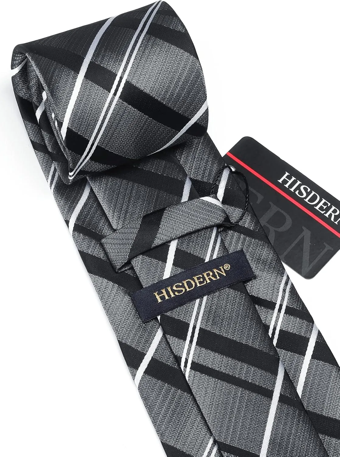 HISDERN Mens Ties Set Stripe Plaid Ties for Men and Pocket Square Cufflinks Formal Silk Necktie Wedding Business