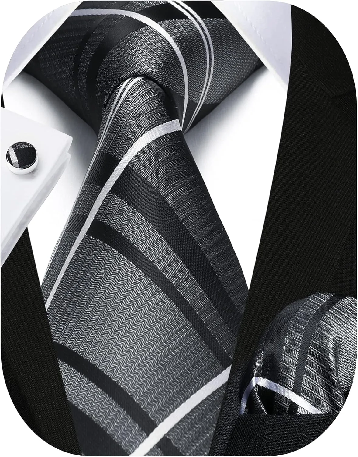 HISDERN Mens Ties Set Stripe Plaid Ties for Men and Pocket Square Cufflinks Formal Silk Necktie Wedding Business