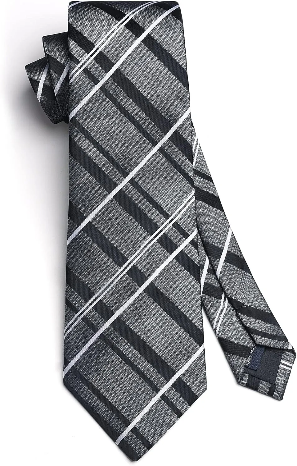 HISDERN Mens Ties Set Stripe Plaid Ties for Men and Pocket Square Cufflinks Formal Silk Necktie Wedding Business