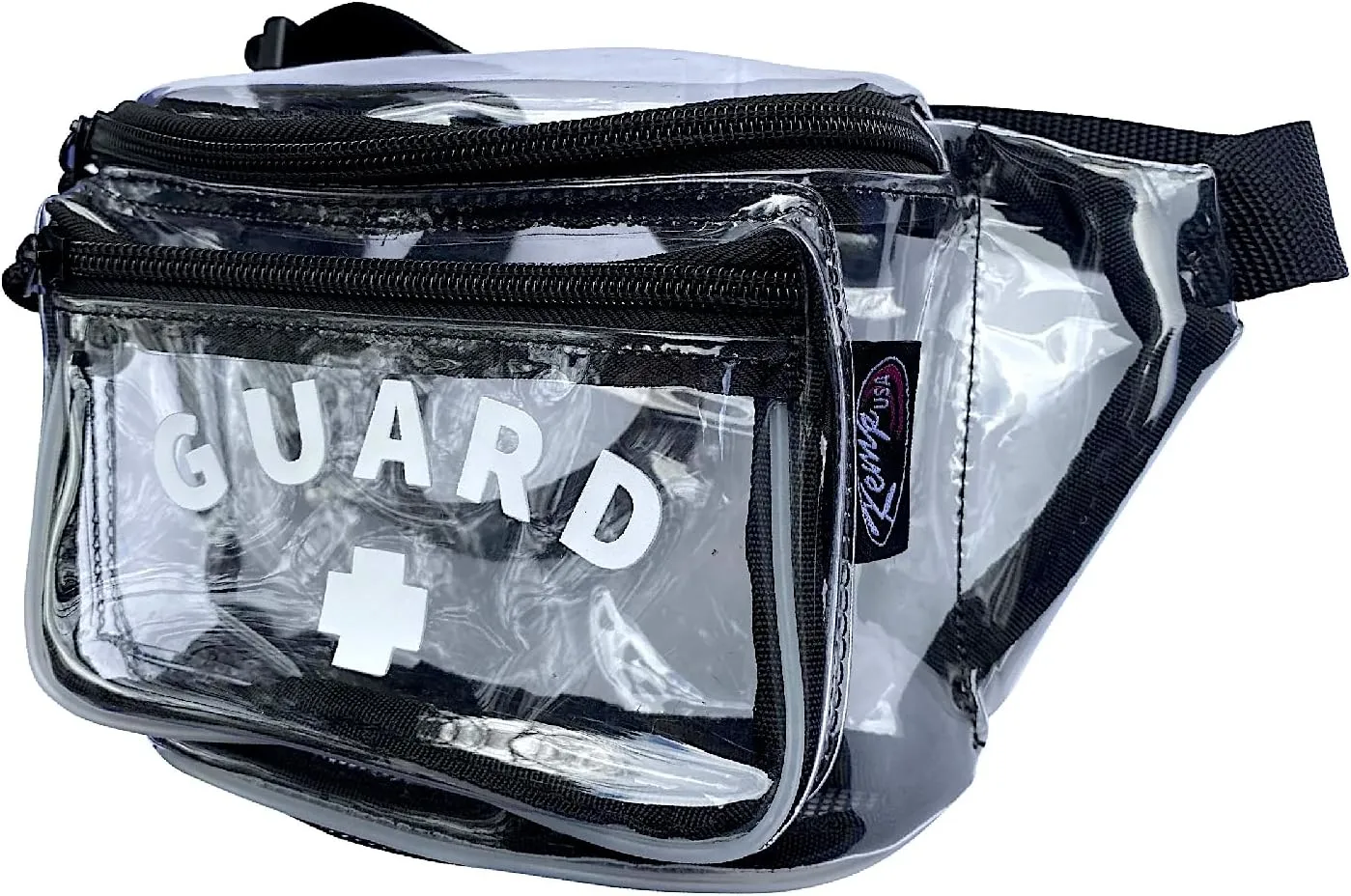 Kemp USA ?C Transparent Lifeguard Fanny Pack/Hip Pack with GUARD Logo - Water-Resistant and Durable Waist Bag for Medical Supplies & Lifeguard Gear - Clear