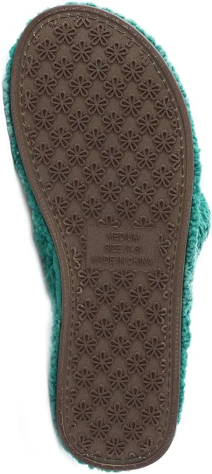 Millffy Plush Cozy Faux Shearling Thong Slide On Sherpa Womens Flip-Flops Slippers with Flowers