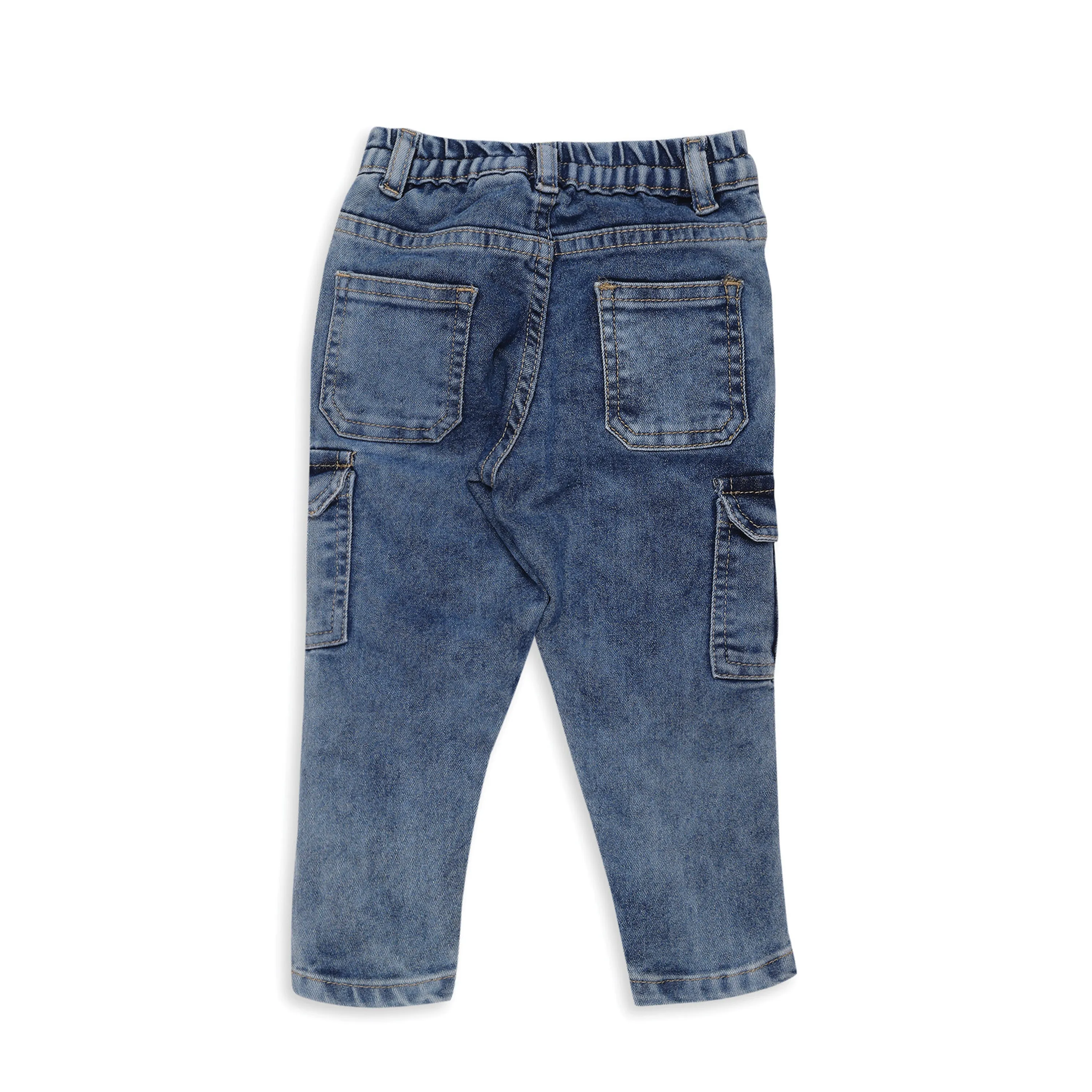 My Milestones Short Sleeves Front Open Soft Muslin Shirt with Barnyard Print and Pure Cotton Denims Set - White & Denim