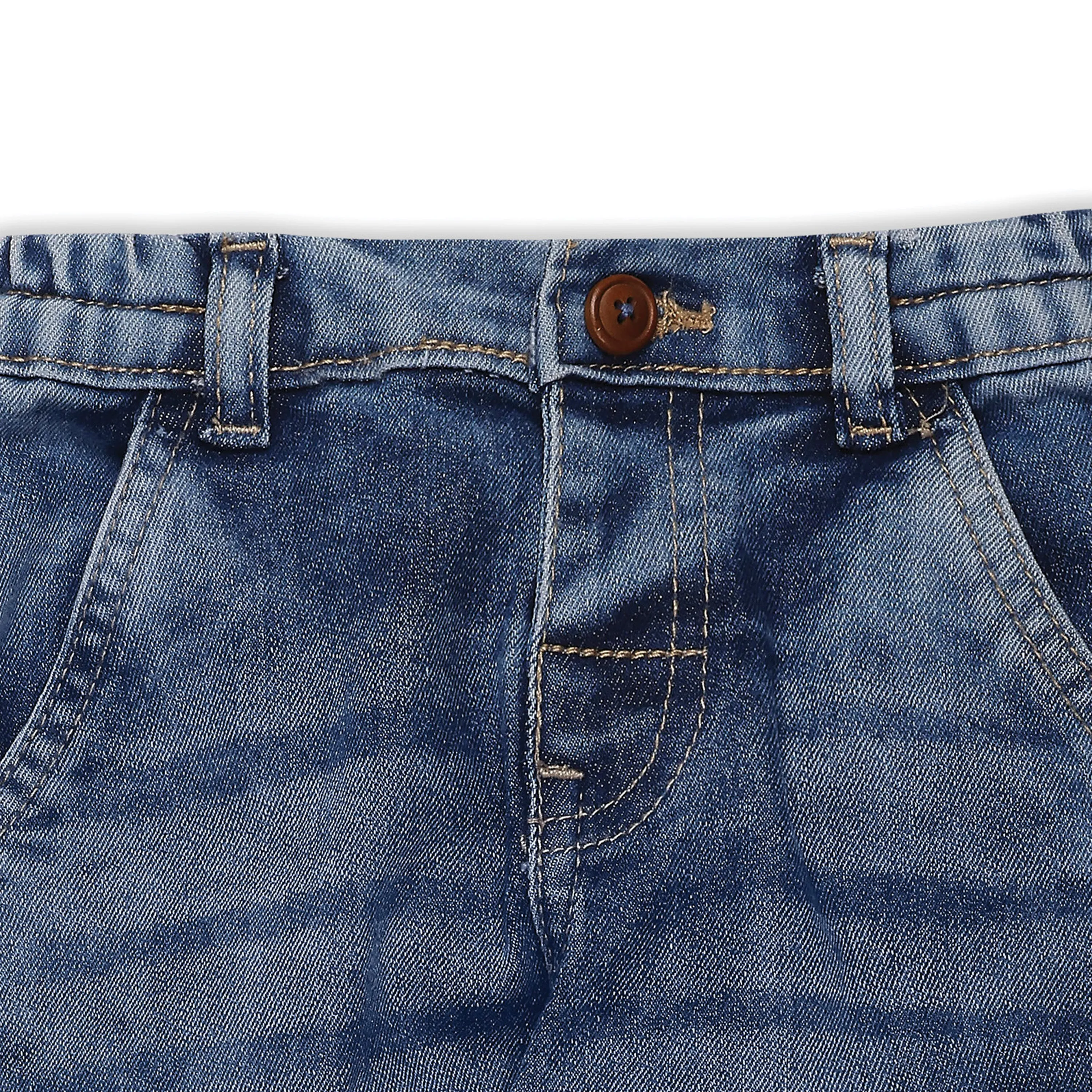 My Milestones Short Sleeves Front Open Soft Muslin Shirt with Barnyard Print and Pure Cotton Denims Set - White & Denim