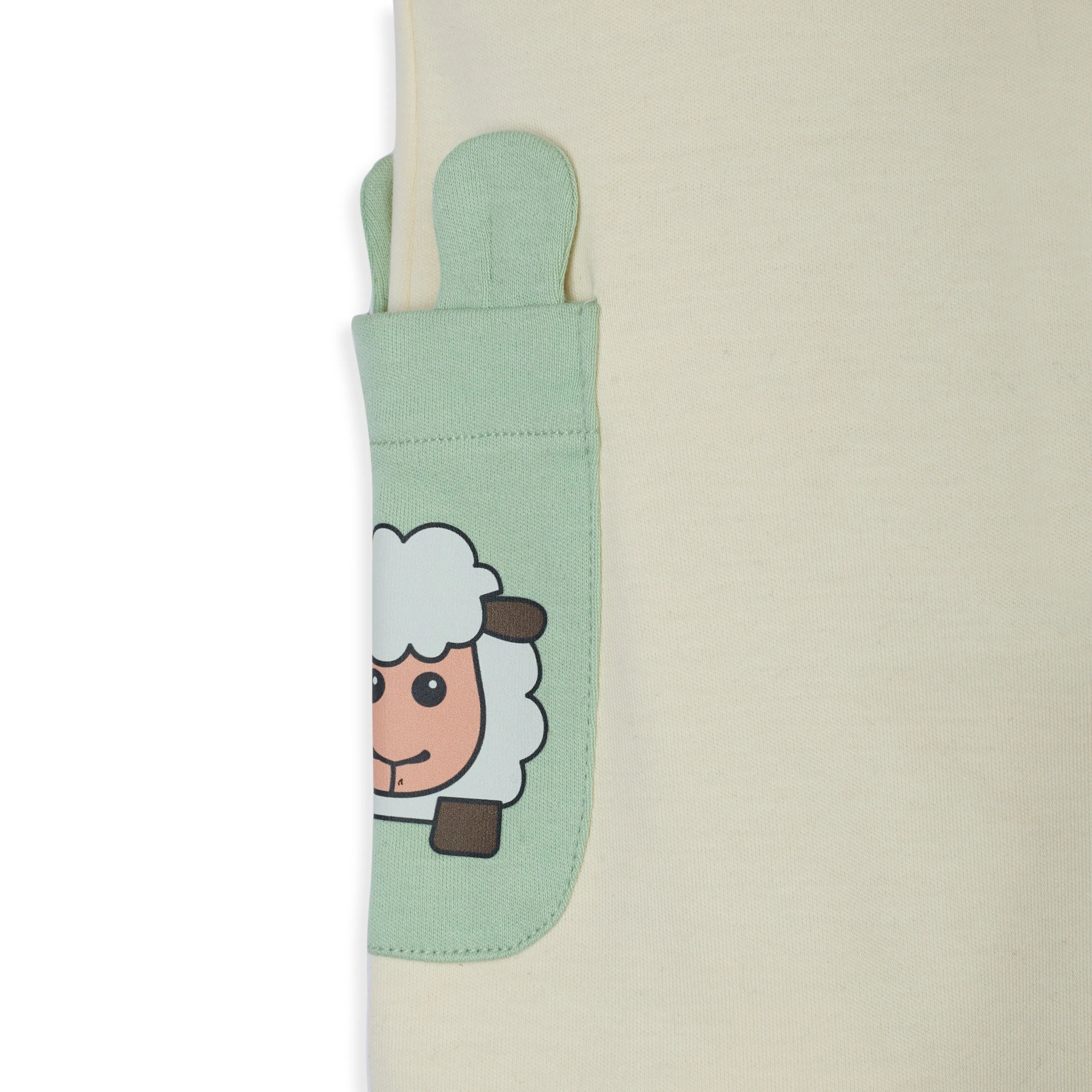 My Milestones Short Sleeves Romper With Color Block Details And Cute Animal Print - White & Ecru