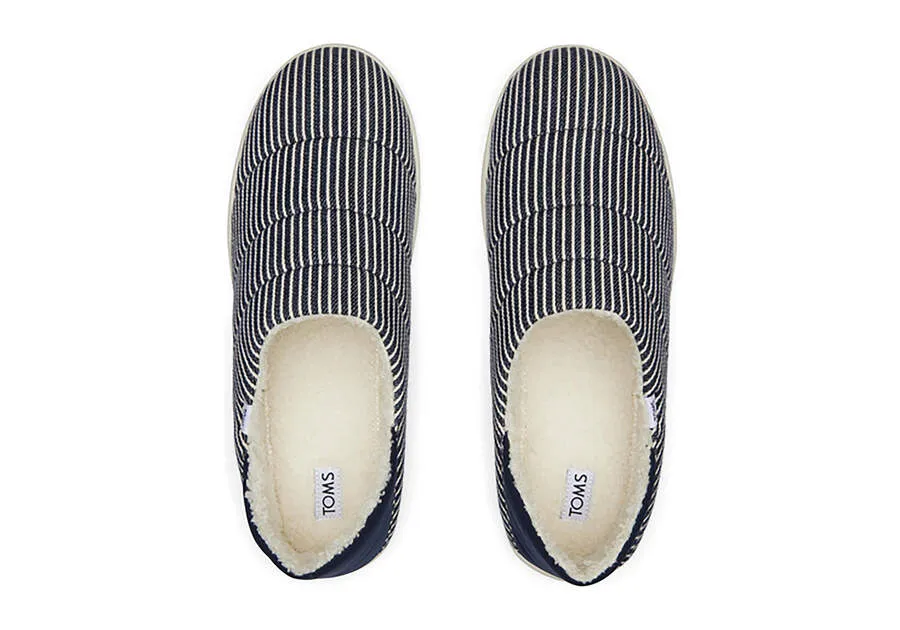 TOMS Mens Ezra Railroad Stripe Slipper - Navy