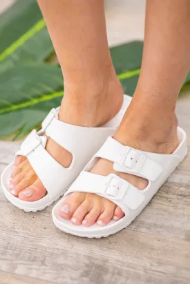 White Slip On Pool Slide Sandals