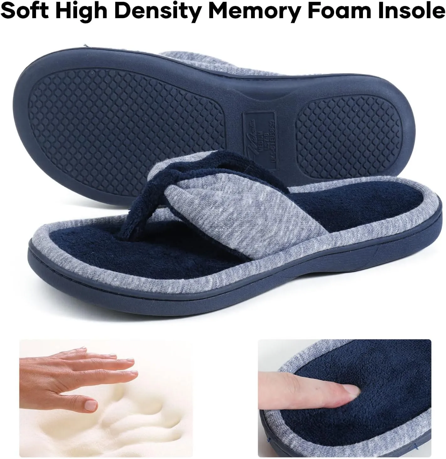 Wishcotton Women's Memory Foam Spa Thong Flip Flops Cozy Indoor Slippers, Ladies Summer Lightweight Open Toe House Sandals