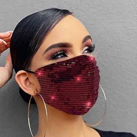 Women Fashion Sequins Breathable Washable and Reusable Mouth Mask