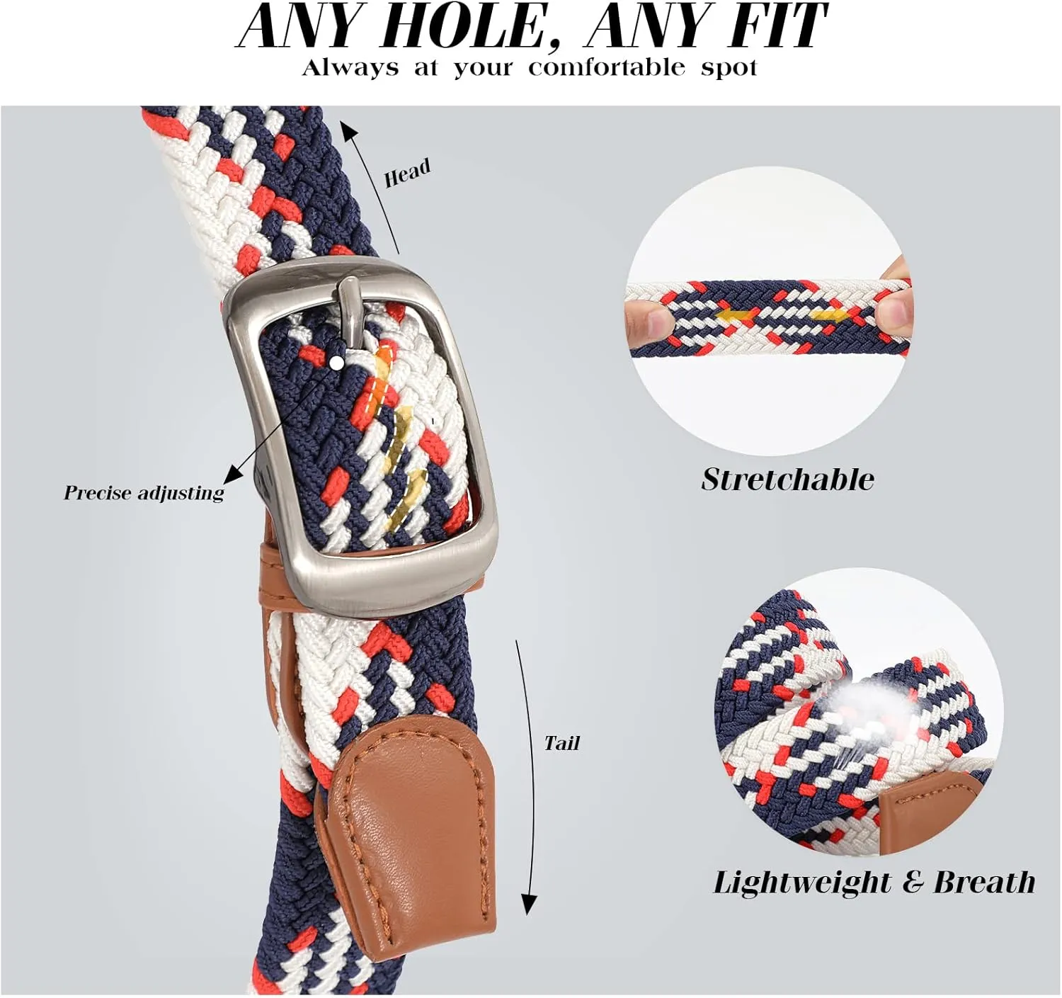 XZQTIVE Braided Belt Stretch Belt for Men and Women Multicolored Woven Golf Belt Elastic Jean Belts